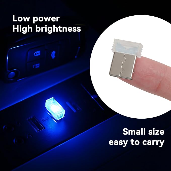 2 PCS USB LED Car Interior Atmosphere Lamp, Portable Mini LED Night Light, Plug-in USB Interface Trunk Ambient Lighting Kit, Universal Car Accessories (Touch Switching Between 7 Colors)