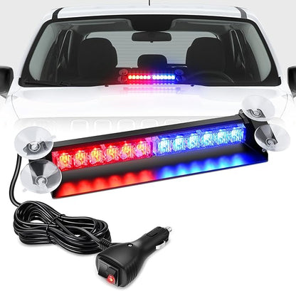 Nilight 12LED Traffic Advisor Strobe Light Bar Red Blue Emergency Warning Hazard Safety Dash Front/Rear Windshield Flashing Lights for Cars Trucks Police Firefighter Plow Construction Vehicles