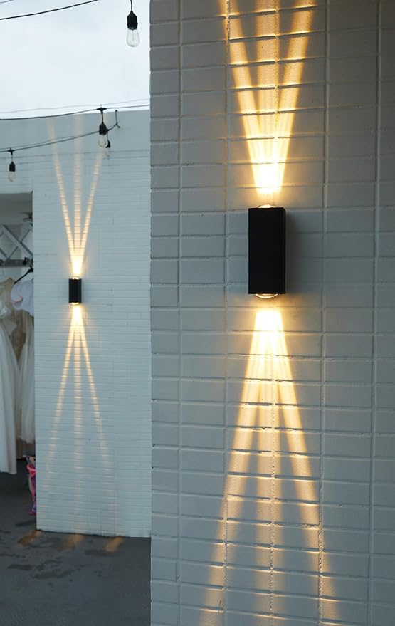 Bofea-Outdoor Waterproof Wall Sconce Black Aluminum Construction with Dual Up/Down LED Lights Black Wall Sconces Outside Wall Lights Ideal for Patio, Garden and Porch Lighting(Three Beams Up And Down)