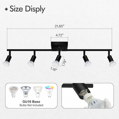BoostArea 5 Light Track Lighting Fixtures Ceiling, Matte Black Kichen Track Lighting, Rotatable Light Heads, Adjustable Modern Directional Ceiling Light for Kitchen,No Bulbs