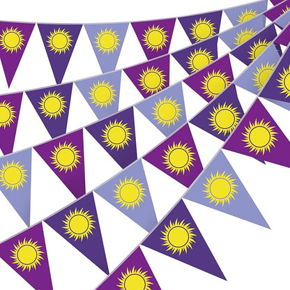 HESTYA 5 Pcs 49 ft Purple Sun Pennant Banner Purple Sun Hanging Bunting Banner Cartoon Themed Triangle Flag Bunting Garland for Birthday Wedding Party Decoration Lavender Photo Props Supplies