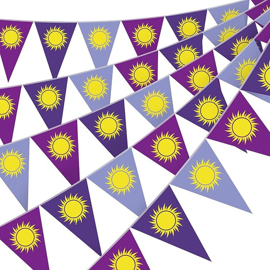 HESTYA 5 Pcs 49 ft Purple Sun Pennant Banner Purple Sun Hanging Bunting Banner Cartoon Themed Triangle Flag Bunting Garland for Birthday Wedding Party Decoration Lavender Photo Props Supplies