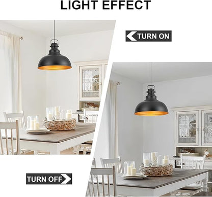 Refice 16 Inch Farmhouse Pendant Lights Kitchen Island Black Pendant Lighting Industrial Dome Island Pendant Lights, Adjustable Height, Hanging Lights, Dining Room, Barn