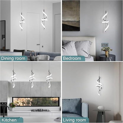 Spiral Led Pendant Light Fixtures, 5500K Cold White Modern Led Pendant Lamp Kitchen Island, Adjustable Height Kitchen Island Lights Fixtures for Dining Room Kitchen Bedroom Cafe, 3 Packs