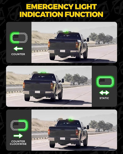 Xprite Green Rooftop Emergency Strobe Light Bar, US Flag Beacon Safety Flashing Warnin Lights w/Control Panel Magnetic Base for Construction Trucks Plows Postal Security Cars