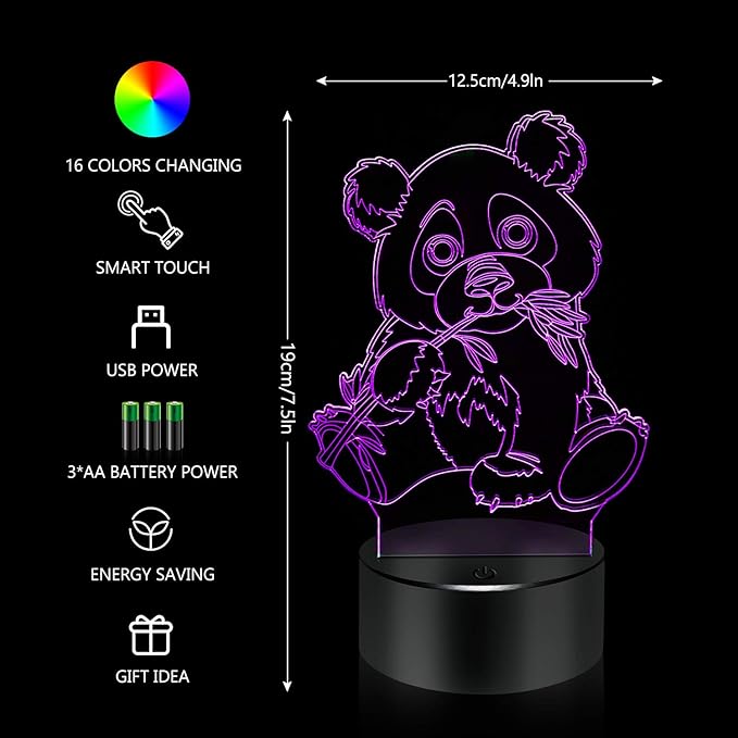 BASSI Panda Gift Panda Lamp for Kids, 16 Colors Changing Remote Control Night Light Panda Toy - Birthday for Boys Girls Age 3 4 5 6 7 8 9 Teenages