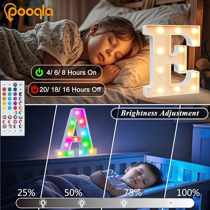Pooqla Colorful Light Up Letters with Remote, Upgraded 35 Colors LED Marquee Letters, RGB Lighted Letter for Girls Teenager Gift, Birthday, Party, Wedding, Night Light, Room, Bedroom Decor, Letter W