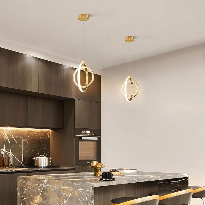 Modern LED Chandelier Gold Ring Pendant Light Fixtures 4000K Dimmable Height Adjustable Pendant Lighting for Dining Room Kitchen Island Bedroom Living Room Foyer（1-Pack）