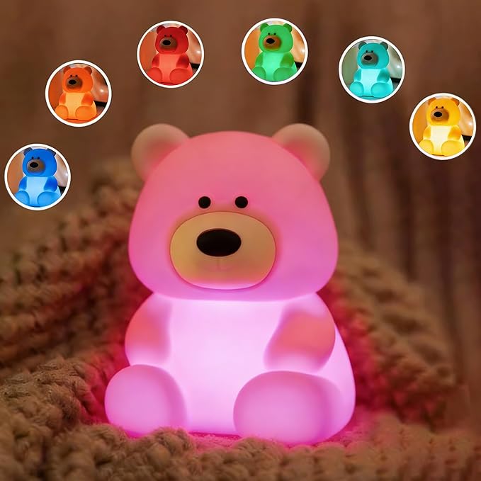 QANYI Teddy Bear Night Light – Soft Squishy Silicone Touch Lamp, USB Rechargeable & Dimmable, Cute Bedroom Decor for Kids Nursery, Birthday Christmas Gift for Toddlers, Girls & Boys