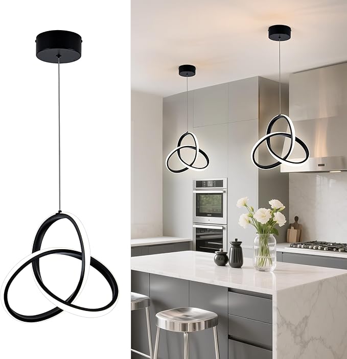 MAYNA Modern Spiral Led Pendant Light, 4000K Natural White Pendant Light Kitchen Island, 18W Adjustable Height Island Light Fixture for Kitchen Bedroom Kitchen Island Cafe, 1 Pack (Black)