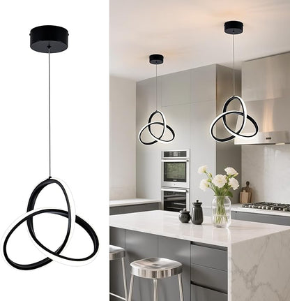 MAYNA Modern Spiral Led Pendant Light, 4000K Natural White Pendant Light Kitchen Island, 18W Adjustable Height Island Light Fixture for Kitchen Bedroom Kitchen Island Cafe, 1 Pack (Black)