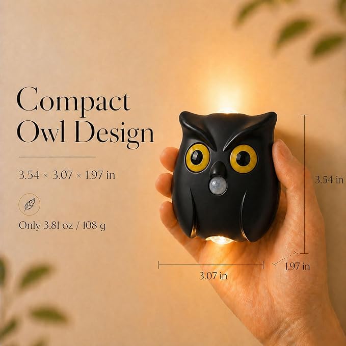 2-Pack Obsidian Owl Wall Lamp, Cute LED Night Light for Bedroom Decor, Warm Ambient Lighting for Kids Room, Nursery & Hallway, Creative Animal Wall Light, Gift for Home Decoration