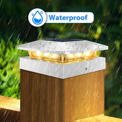 Peasur 4x4IN Solar Post Cap Lights Outdoor with 3 Modes, 4 Packs White Fence Light Solar Powered Waterproof for Wood/Vinyl Posts for Deck Yard Garden Patio Outside