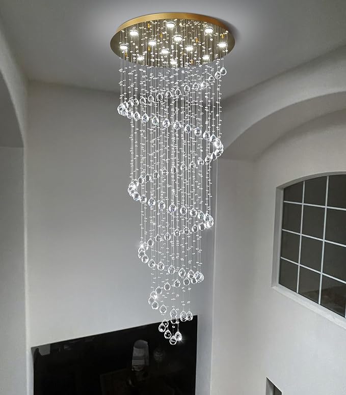 HAIXIANG LED W32 xH78 Chandelier for Living Room LED Chandeliers Dimmable Light Fixtures High Ceilings Pendant Lighting for Foyer Entryway Staircase Gold