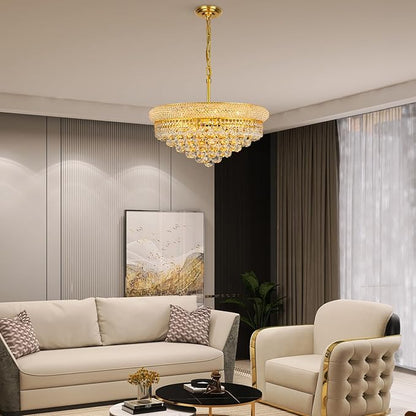 Crystal Chandeliers for Dining Room Light Fixtures Over Table, Empire Style k9 Crystal Chandelier for Bedroom, 9 Lights Gold Luxury Lighting Fixtures for Living Room Kitchen lsland Entryway D22 Inch