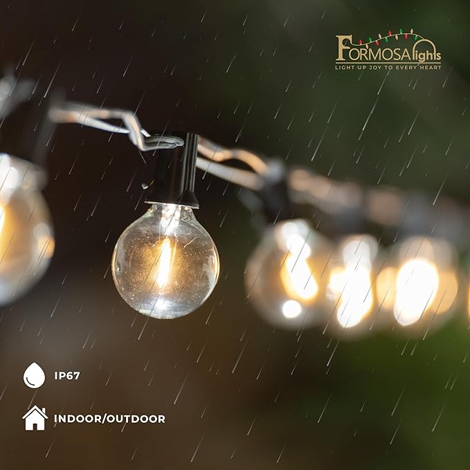 Formosa 26ft Clear Incandescent Christmas String Light, Outdoor G40 Shatterproof Bulbs, Patio Light with 25 Retro Globe Waterproof Edison Bulbs, Outside Hanging Lights for Patio Garden Backyard Decor