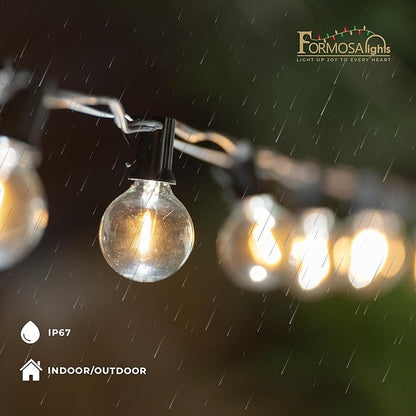 Formosa 26ft Clear Incandescent Christmas String Light, Outdoor G40 Shatterproof Bulbs, Patio Light with 25 Retro Globe Waterproof Edison Bulbs, Outside Hanging Lights for Patio Garden Backyard Decor