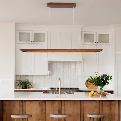 47" Wood Linear Pendant Light Modern Dimmable Kitchen Island Lighting with Remote 36W LED Island Lights Adjustable Linear Chandelier for Dinning Room Light Fixture, Bar, Pool Table Light Walnut Color