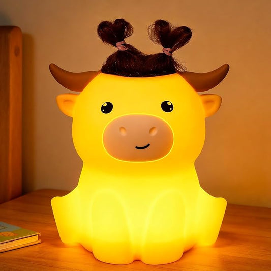 YuanDian Highland Cow Night Light, Squishy Silicone Lamp. Rechargeable, Dimmable with Timer, Touch Control for Bedside, Gift Nightlight for Breastfeeding Toddler Baby Kids (No Accessories Included)