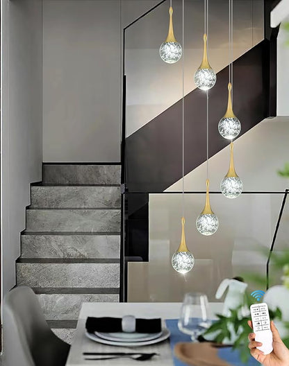 Flashing God 6-Lights Gold Chandeliers Crystal Bubble Teardrop Chandelier 70'' High Ceiling Foyer Entrance Chandeliers Creative Bar Ceiling Light Dimmable 2700K 4500K 6000K