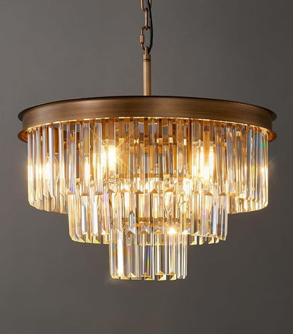 Modern Crystal Chandeliers For Dining Room: 20" Farmhouse Vintage Chandelier For Bedroom - Antique Copper Round Ceiling Pendant Light Fixtures For Living Room Entryway Kitchen Over Table Island Foyer