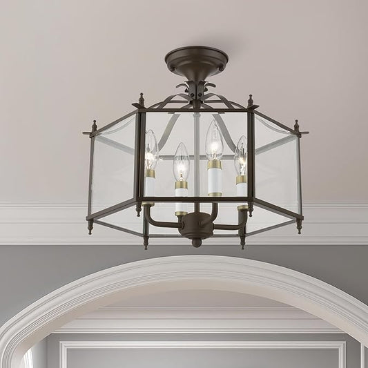 Livex Lighting 4398-02 Livingston 4-Light Convertible Hanging Lantern/Ceiling Mount, Polished Brass