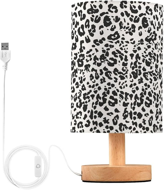 Bedside Table Lamp White Leopard Cheetah Animal Print Nightstand Lamp with Wood Desk Lamps for Bedroom Living Room Nursery Office Home Decor