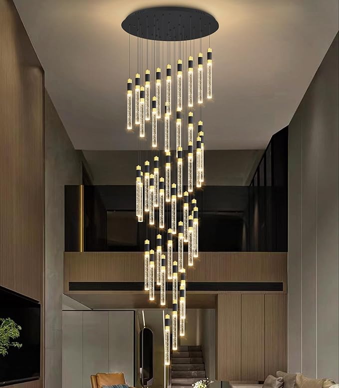 42-Lights Modern Chandelier LED Light Fixtures Adjustable High Ceiling Long Light Chandelier for Hallway Foyer Dimmable Lights with Remote Living Dining Ceiling Pendant Lighting