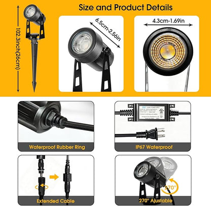 CPLIRIS Outdoor Landscape Lighting, LED Spot Lights Kit for Garden, Yard, House, Lawn, Tree, Flags, Fence Use, Warm White 2700k-3300k, IP67 Waterproof & Connectable - 4 Pack