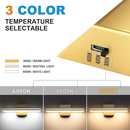 SineRise LED Modern Bathroom Vanity Light Fixtures (16-Inch, 3000K/4000K/6000K, Dimmable), Gold Modern Acrylic Bathroom Wall Lighting Fixtures Over Mirror