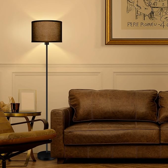 AUQUEE Floor Lamps for Living Room, Modern Standing Lamp, Black Lamp Shades, Foot Switch, Simple Pole Lamps Corner Lamp for Bedroom,Office, Living Room, Den, Bright Reading Floor Lamp(Without Bulb)