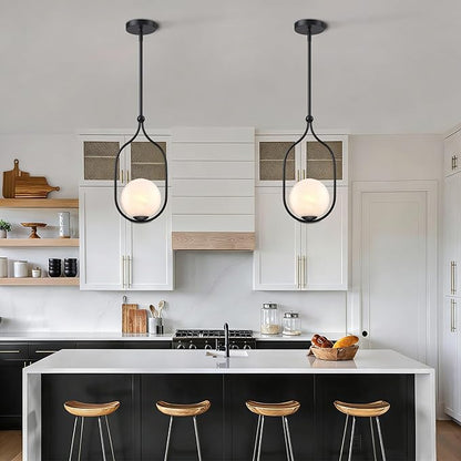 Globe Pendant Light, Modern Bubble Chandelier and Hand Blown Glass Chandelier with Black Finish Adjustable Rods for Kitchen Island Dinning Room Bedroom Living Room Home Owners