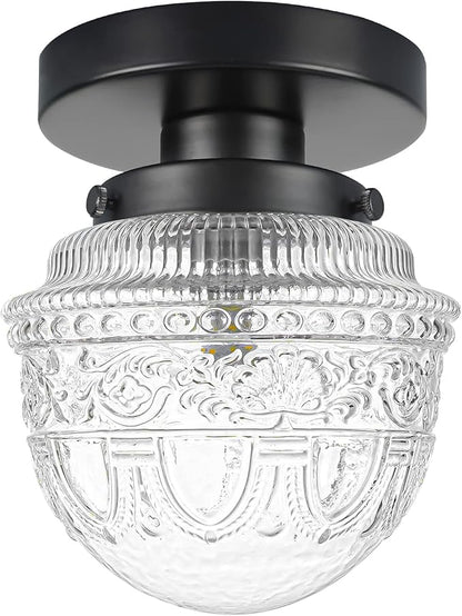 DSMJFU Black Semi Flush Mount Ceiling Light, Small Hallway Light Fixture, Vintage Close to Ceiling Light Fixture for Bathroom, Entryway, Foyer, Closet