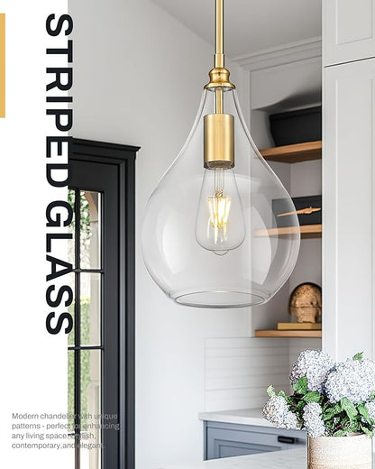 TENGXIN 8 Inch Pendant Lighting for Kitchen Island,Hanging Lights Kitchen Island,Brushed Gold Finished Clear Glass Pendant Light,Farmhouse Pendant Light for Dining Room,Bedroom,TXPLBG12-LCG