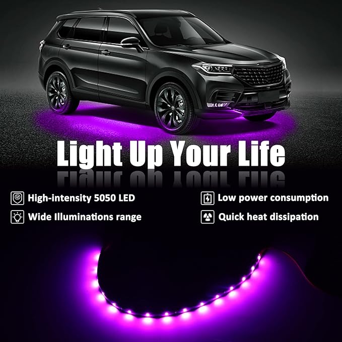 XT AUTO Purple 12v 15 Led 30cm Car Motorcycle Flexible Waterproof Underbody Light Strip String Lights for Festive Decoration Pack of 20
