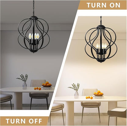 Black Chandelier for Dining Room Light Fixture, 4-Light Modern Farmhouse Chandelier, 17" Large Ceiling Hanging Industrial Pendant Light for Kitchen Island Living Room Foyer Entryway Stair