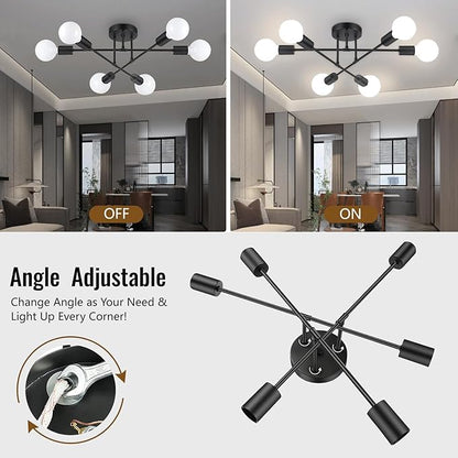 Ceiling Light Fixture, 6-Light Ceiling Light Chandelier, Modern Dinning Room Light Fixture, Sputnik Light Fixtures Ceiling Mount, Semi Flush Mount Light Fixture For Living Room,Bedroom,Hallway,Kitchen