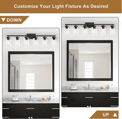 IZORRO Modern Bathroom Light Fixtures, 6 Light Black Vanity Lights, Bathroom Lighting Fixtures Over Mirror with Clear Glass for Living Room Cabinet Bedroom
