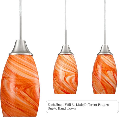 Viinew Mini Glass Pendant Light 4.72" with Handblown Orange Marble Art Glass Hanging Light 1-Pack Oval Ceiling Hanging Light Fixture for Dining Room Kitchen Island Cafe Foyer Hallway