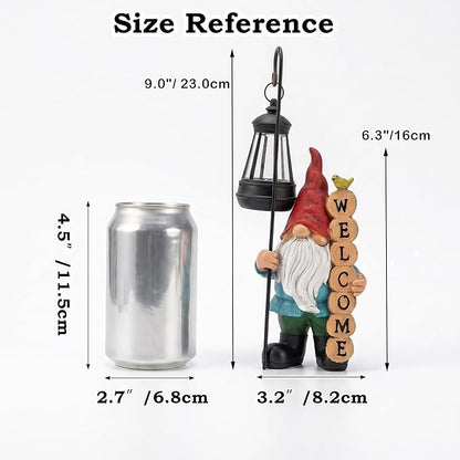 PETAFLOP Solar Garden Gnome Statue Decor with Welcome Sign, Funny Gnomes Figurine for Yard Patio Balcony Outdoor Decorations, Mother's Day Birthday Housewarming Gifts for Mom Grandma