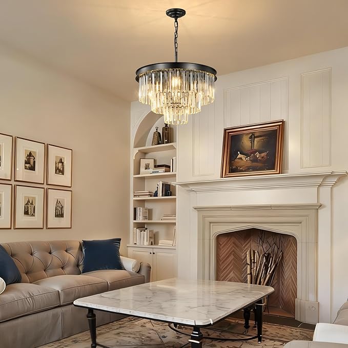Black Crystal Chandeliers For Dining Room: 20" Modern Luxury Chandelier For Bedroom - Round Crystals Ceiling Pendant Lighting Fixtures For Living Room Entryway Kitchen Over Table Island Foyer 9 Light