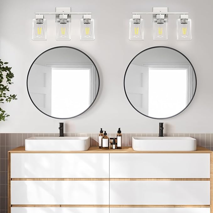 Brush Nickel Bathroom Vanity Light - 3 Light Bathroom Light Fixture Square Design & UL Certification & Square Bath Room Lights Fixture Over Mirror