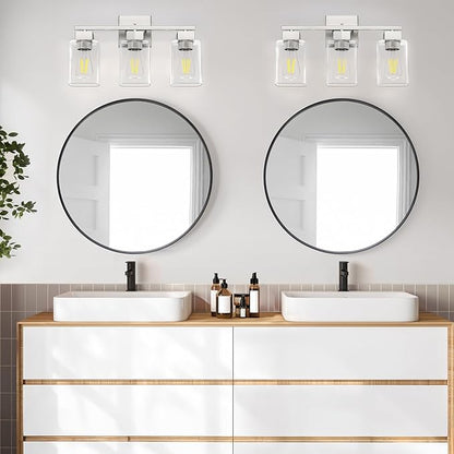 Brush Nickel Bathroom Vanity Light - 3 Light Bathroom Light Fixture Square Design & UL Certification & Square Bath Room Lights Fixture Over Mirror