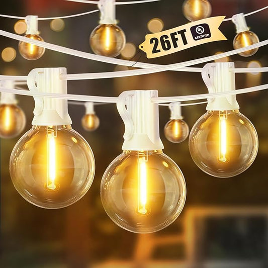 LAMPHOME 26FT Warm White LED Outdoor String Lights, 12+1 Shatterproof G40 Edison Bulbs, UL IP44 Waterproof Connectable Outdoor Hanging Lights for Backyard Porch Garden Deck Balcony Decor