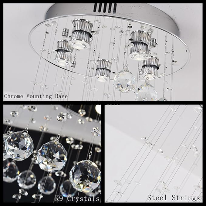 K9 Crystal Chandelier, Flush Mount Ceiling Light, Modern LED Light Fixture, Dining Room Bedroom Kitchen Entryway Foyer Light of 5 Lights, Spiral Shape, 29in High