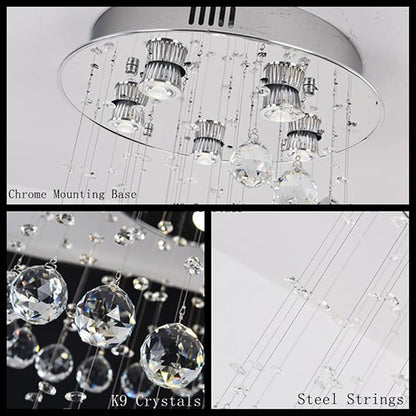K9 Crystal Chandelier, Flush Mount Ceiling Light, Modern LED Light Fixture, Dining Room Bedroom Kitchen Entryway Foyer Light of 5 Lights, Spiral Shape, 29in High