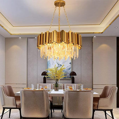 Modern Crystal Lighting 9 Lights Gold Chandelier Light Fixture Dining Room Chandeliers Living Room Bedroom Foyer Hallway Contemporary Chandelier with Light W22in