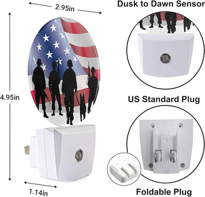 4th of July Patriotic Night Light American Independence Memorial Day Always Remember Night Lights Plug into Wall with Dusk to Dawn Sensor Round LED Lighting