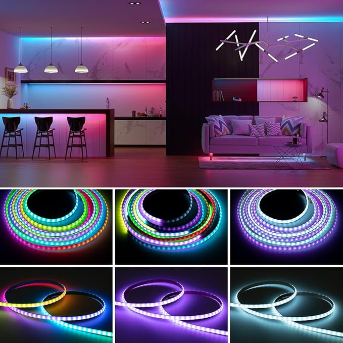 BTF-LIGHTING FCOB COB XGB1338(WS2812B) Individually Addressable IC RGB 160LED/m 800IC LED Strip DC5V 16.4FT 5mm Width Dream Chasing Color High Density Uniform Light(NO Adapter or Controller)