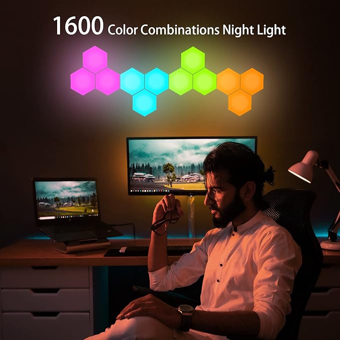 Vcwtty Music Sync Hexagon Lights, Smart LED Wall Lights 10 Pack, 13 Colors Modular Assembled RGB Wall Panels, Hex Light with USB-Power for Autism, Game Room Decor, Party(10 Pack)